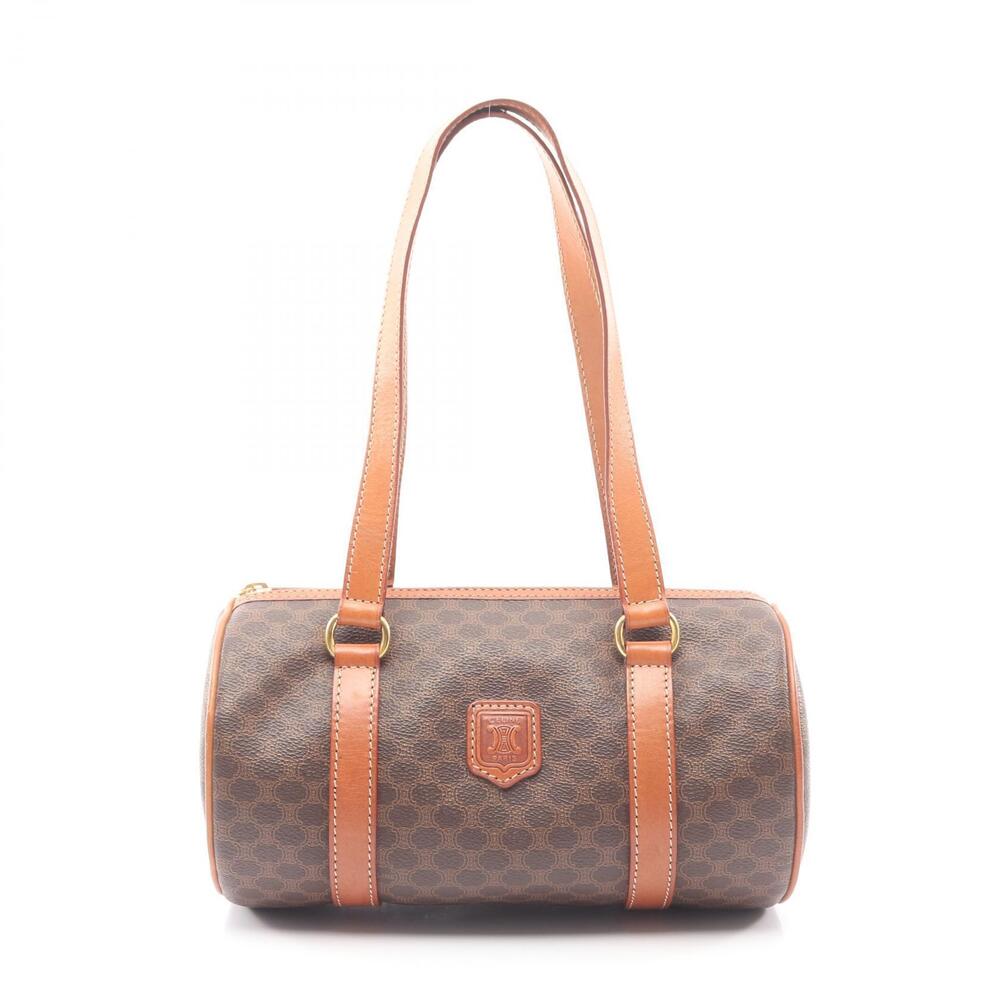 Celine Macadam Handbag Canvas Leather Brown
